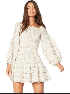 Misa Los Angeles Cream Smocked Ruffle Top